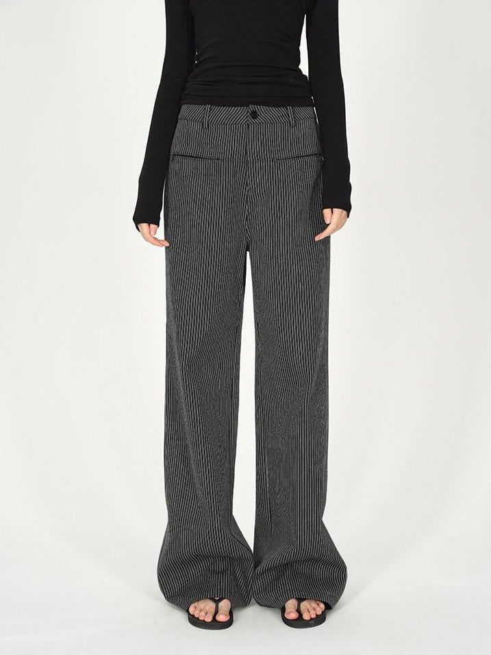 AFTADAWN Black White Vertical Stripe Pocket Low Waist Women&