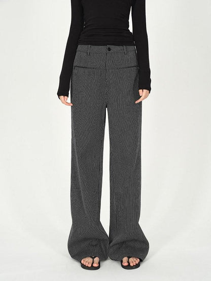 AFTADAWN Black White Vertical Stripe Pocket Low Waist Women&