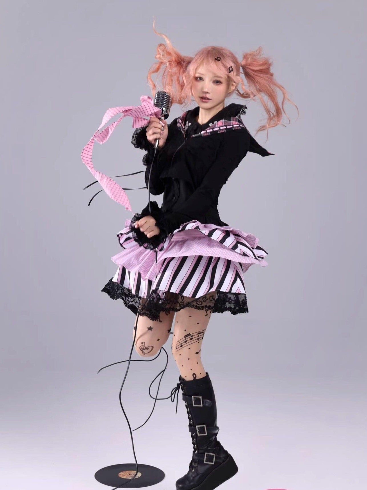 Evil Tooth Heart Stripe Ripped Sailor Collar Cropped Punk Women&