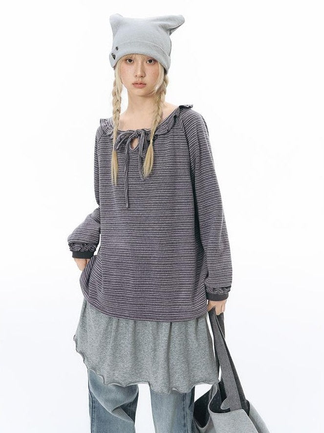NAPSNAPS Striped Embroidered Ruffle Drawstring Women&