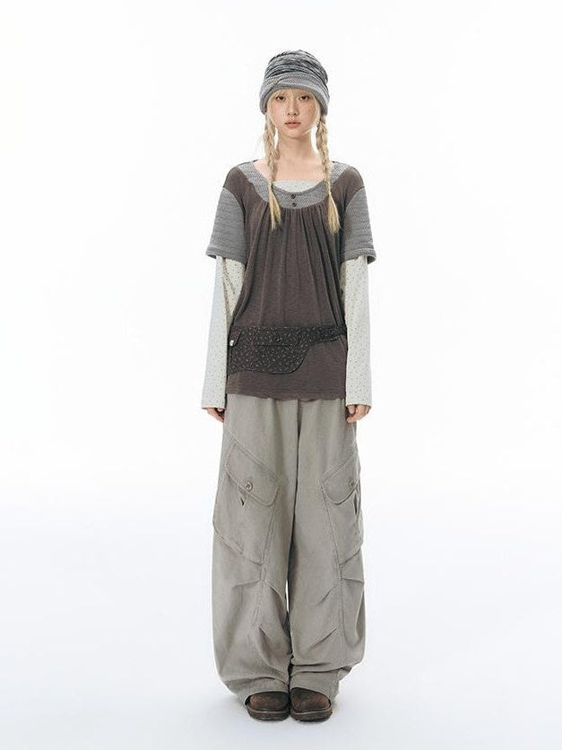 NAPSNAPS Floral Print Distressed Wide Leg Cotton Women&