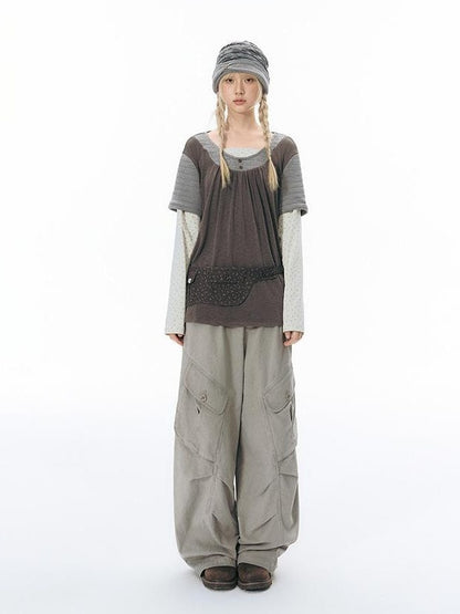 NAPSNAPS Floral Print Distressed Wide Leg Cotton Women&