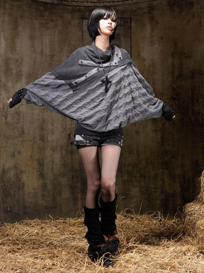 ARIADNAw Polka Dot Knitted Batwing Stacked Neck Patchwork Women&