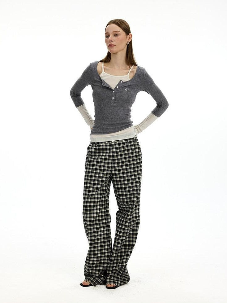 AFTADAWN Colorblock Faux Two Piece Henley Women&