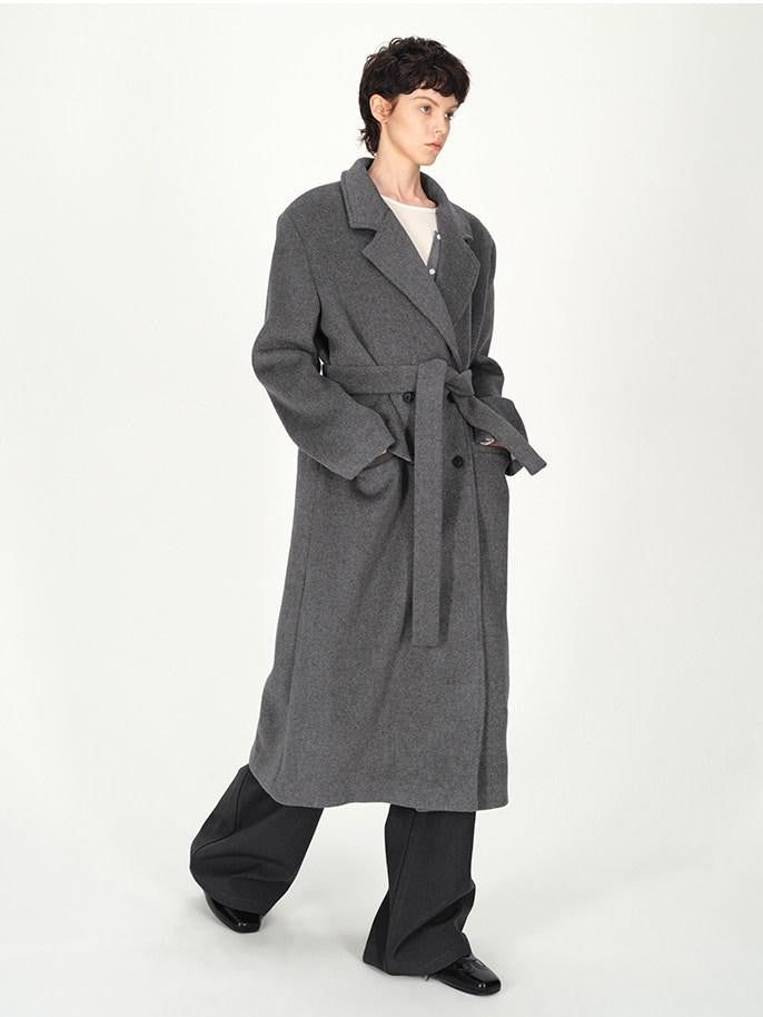 AFTADAWN Gray Double Breasted Half Collar Pocket Long Women&