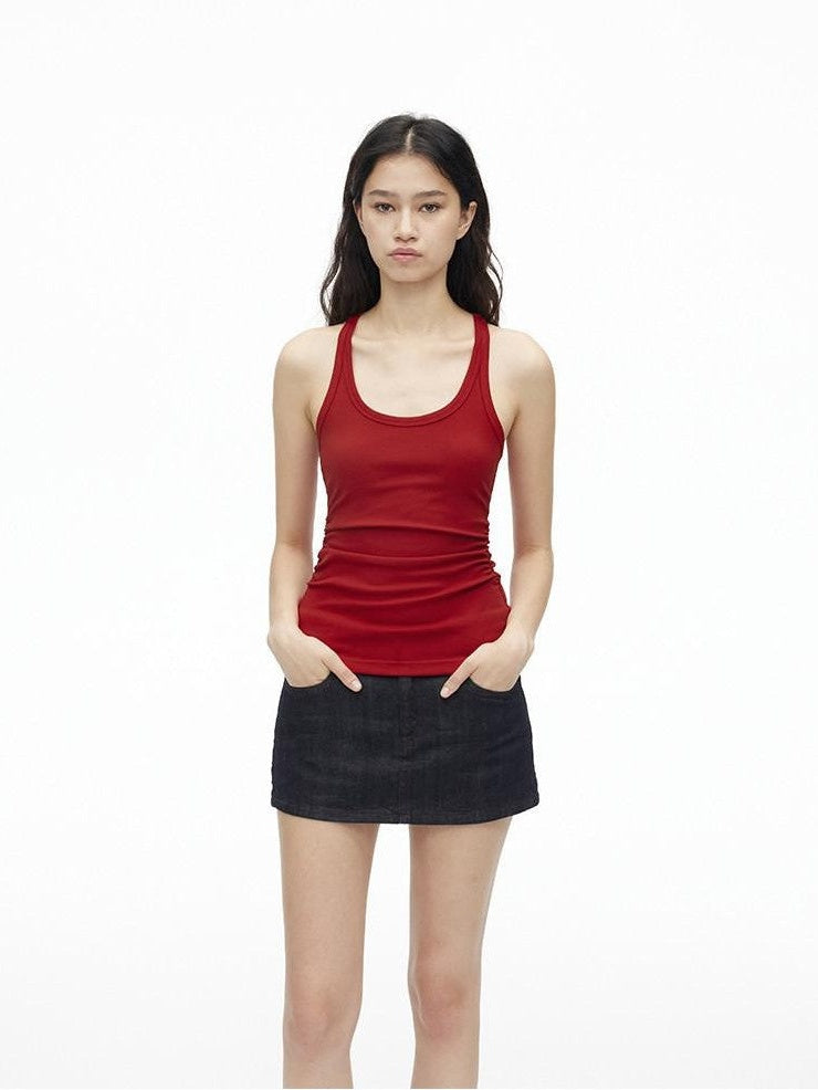 AFTADAWN Cropped Backless Beaded Ruched U Neck Slim Women&