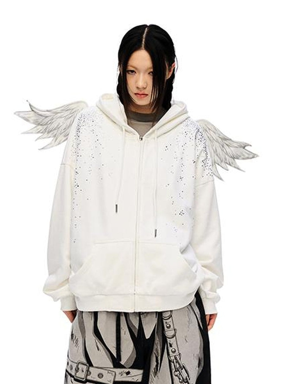CFIERCE Sparkle Star Angel Hoodie V-Neck T-Shirt Long-Sleeve
