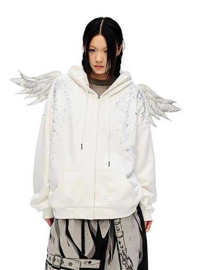 CFIERCE Sparkle Star Angel Hoodie V-Neck T-Shirt Long-Sleeve