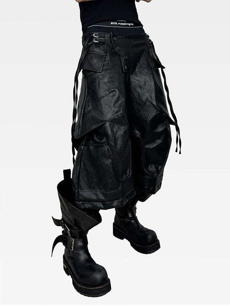 ATAnothingness Knight Black Deconstructed Textured Wax Cropped Loose Women&