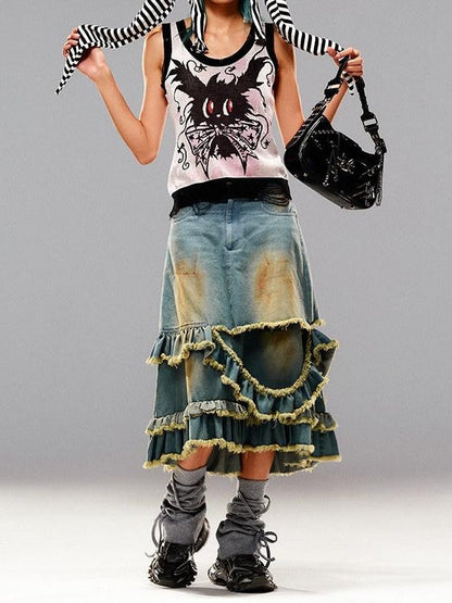 CFIERCE Blue Frayed Ombre Dyed Irregular Women&