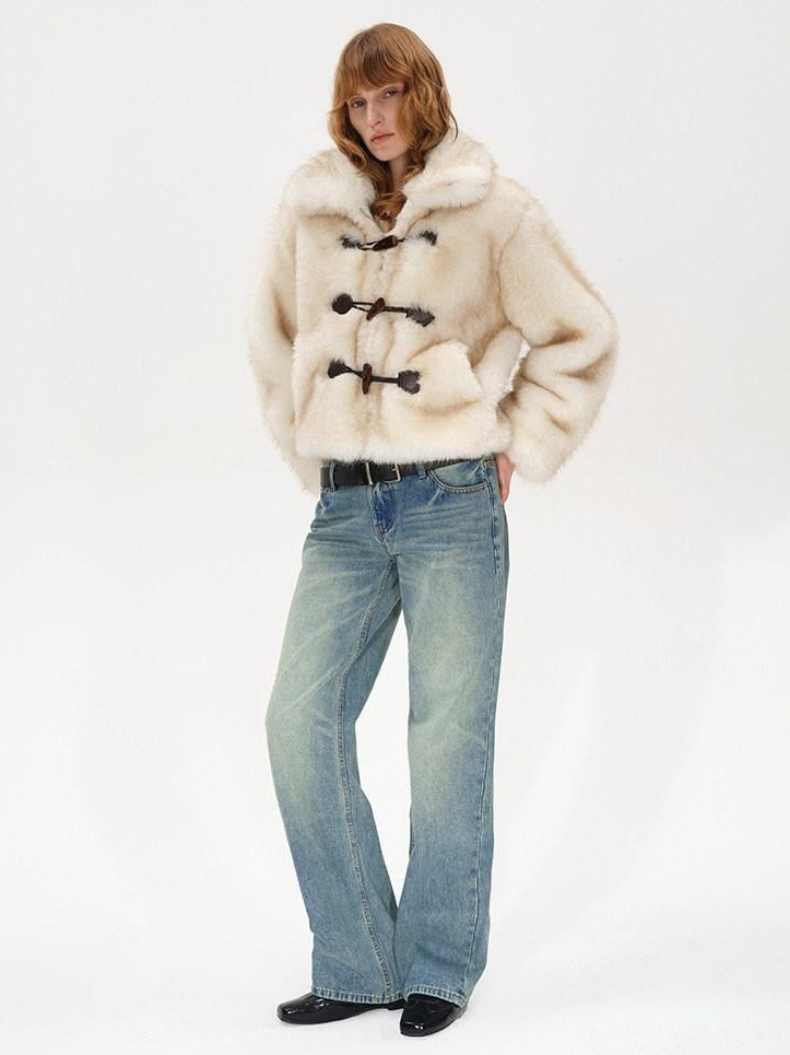 AFTADAWN Ivory Toggle Button Patchwork Turn Down Collar Women&
