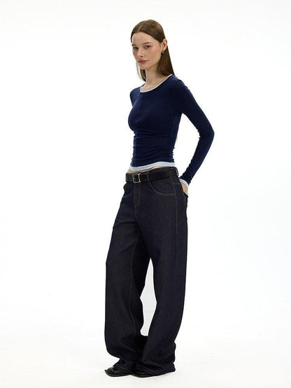 AFTADAWN Denim Blue Back Pocket Logo Embroidery Women&