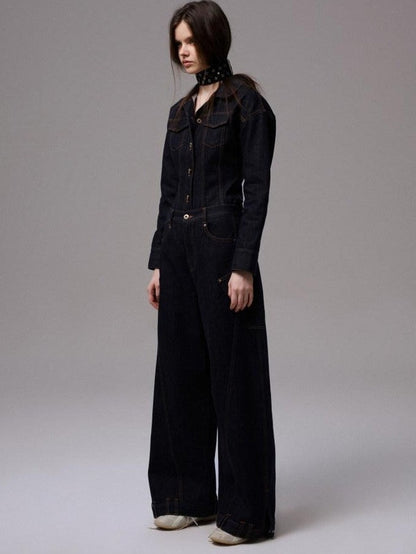 1JINN STUDIO Raw Denim Deconstructed Wide Shoulder Women&