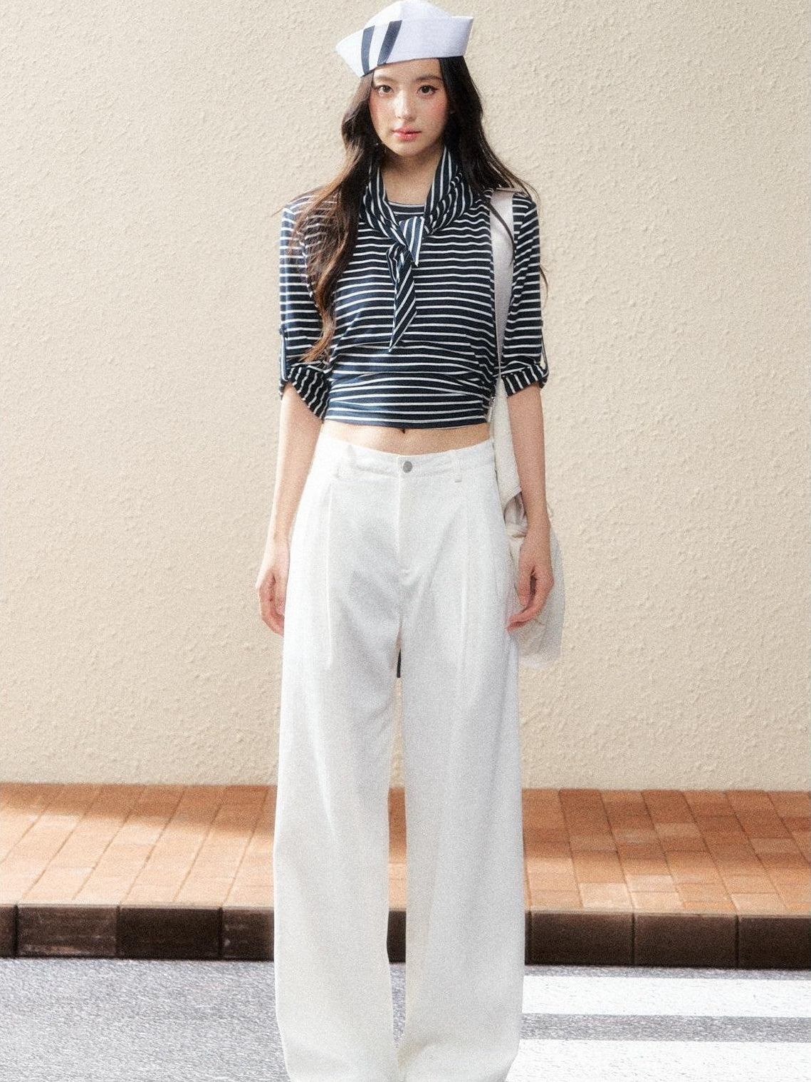 7Shiftin Two Tone Asymmetric Cropped Striped Women&