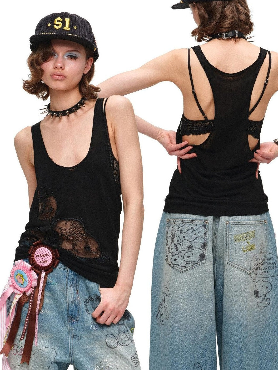 1JINN STUDIO Graffiti Print Rhinestone Women&