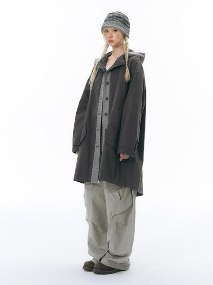 NAPSNAPS Hooded Panelled Loose Cotton Long Sleeve Mid Length Women&