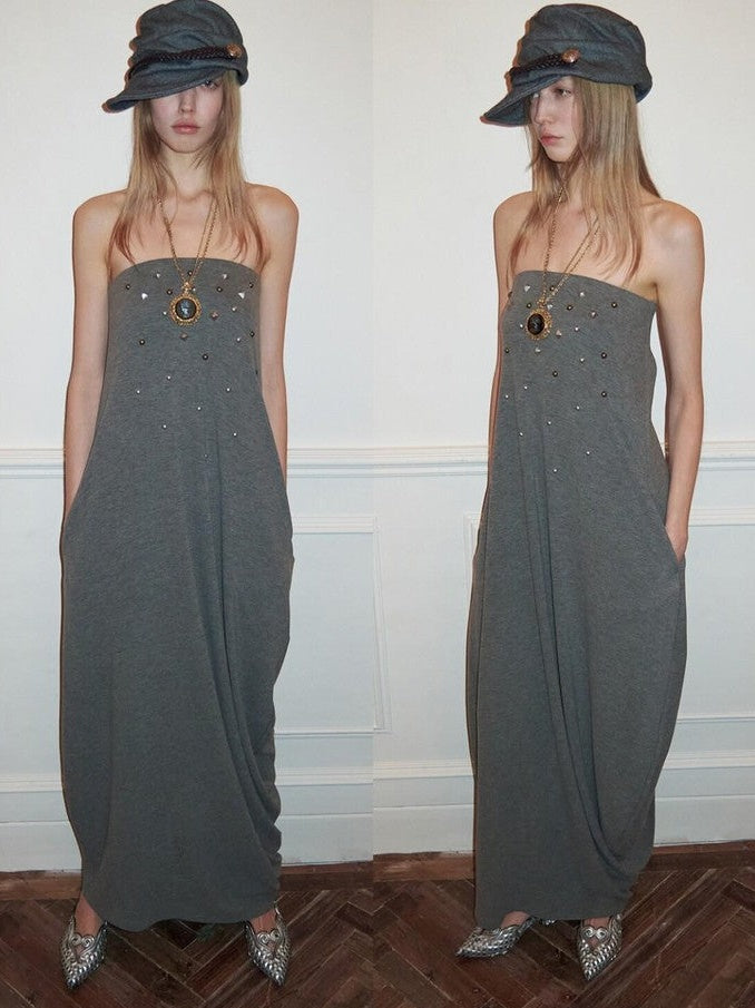 1JINN STUDIO Vintage 3d Studded Ruched Draped Women&
