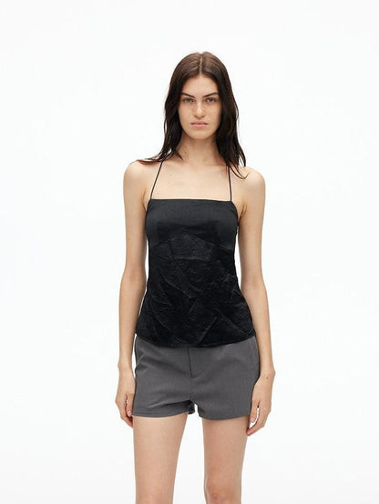 AFTADAWN Matte Micro Crinkle Halter Backless Women&