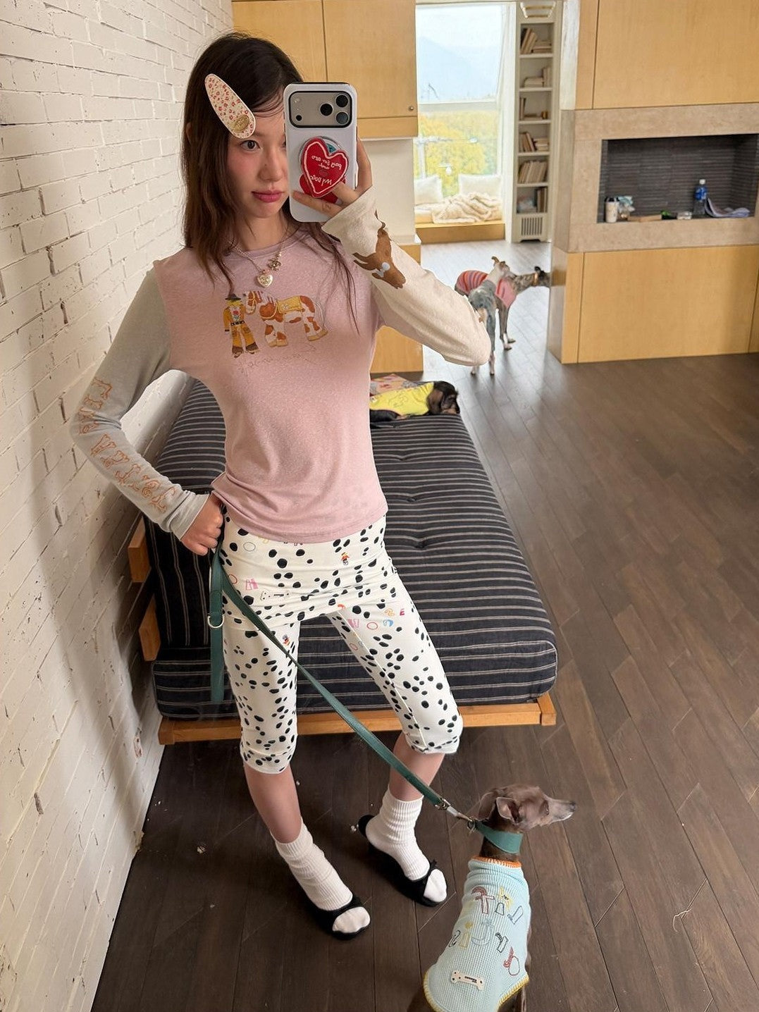 sancco house Denim Puppy Print Colorblock Women&