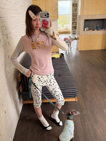 sancco house Denim Puppy Print Colorblock Women&