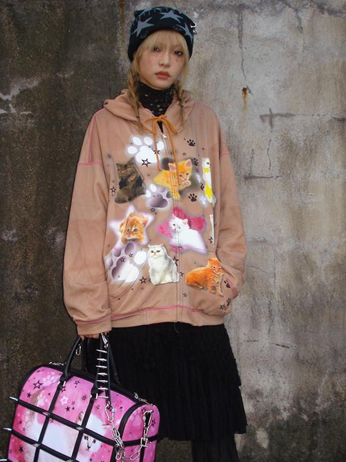 CFIERCE Cat Print Hooded Sweatshirt