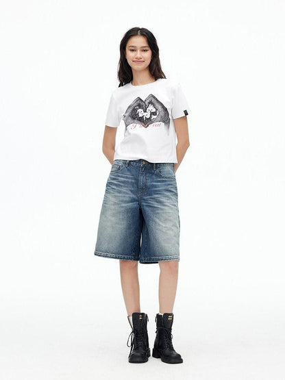AFTADAWN Deep Blue Vintage Washed Distressed 3d Whisker Women&