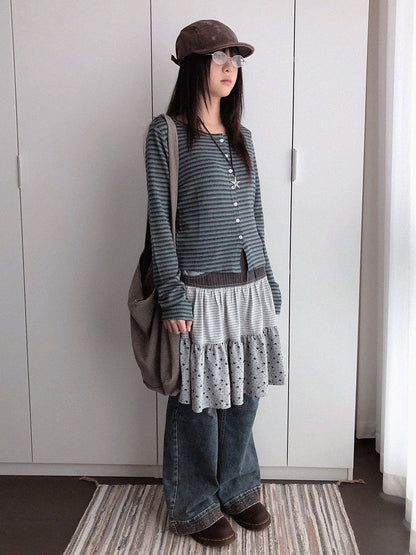 innomoood Variegated Striped Crew Neck Knit Women&
