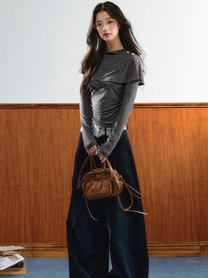 7Shiftin Double Collar Shirred Shoulder Women&