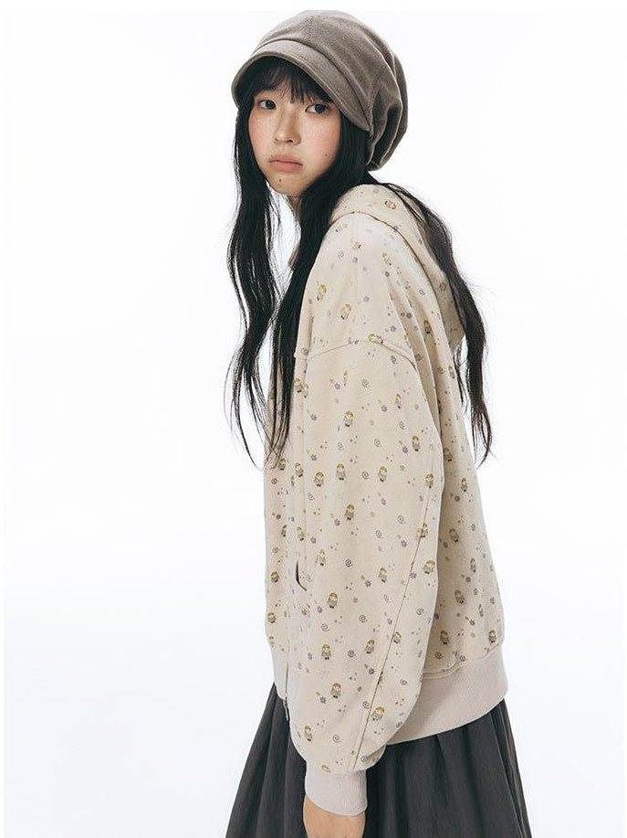 NAPSNAPS Hand Painted Hooded Drawstring Cardigan Pocket Cotton Women&