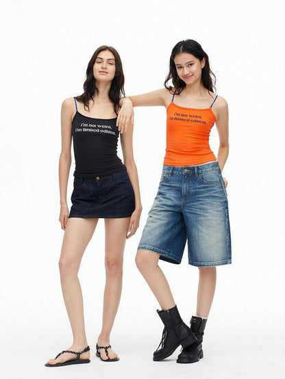 AFTADAWN Contrast Lace Letter Print Halter Slim Elastic Women&