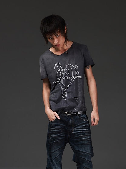 DETW onLine Washed Distressed Music Note Print Women&