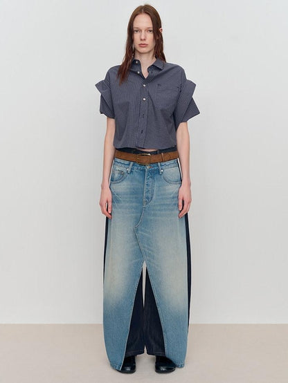 RUN TO THE FUTURE Durable Washed Denim Casual Loose Natural Waist Zipper Fly Blue Wide-Leg Jeans