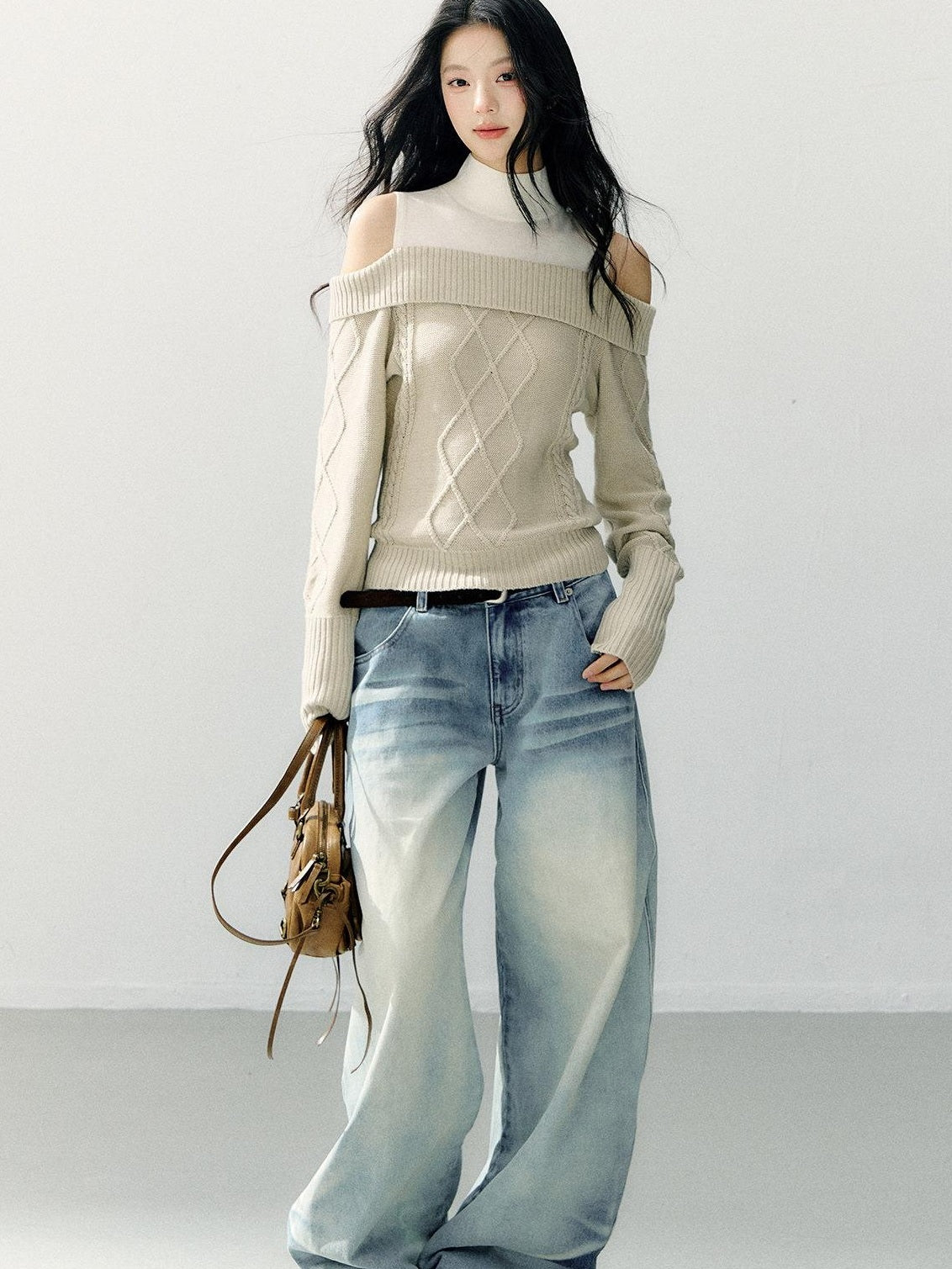 7Shiftin Faux Layer Halter Neck Relaxed Slim Fit Women Campus Knit Pullover Sweaters