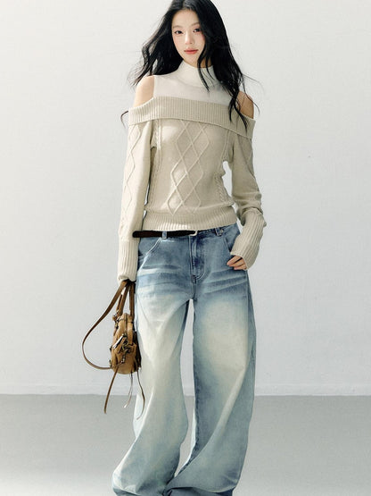 7Shiftin Faux Layer Halter Neck Relaxed Slim Fit Women Campus Knit Pullover Sweaters