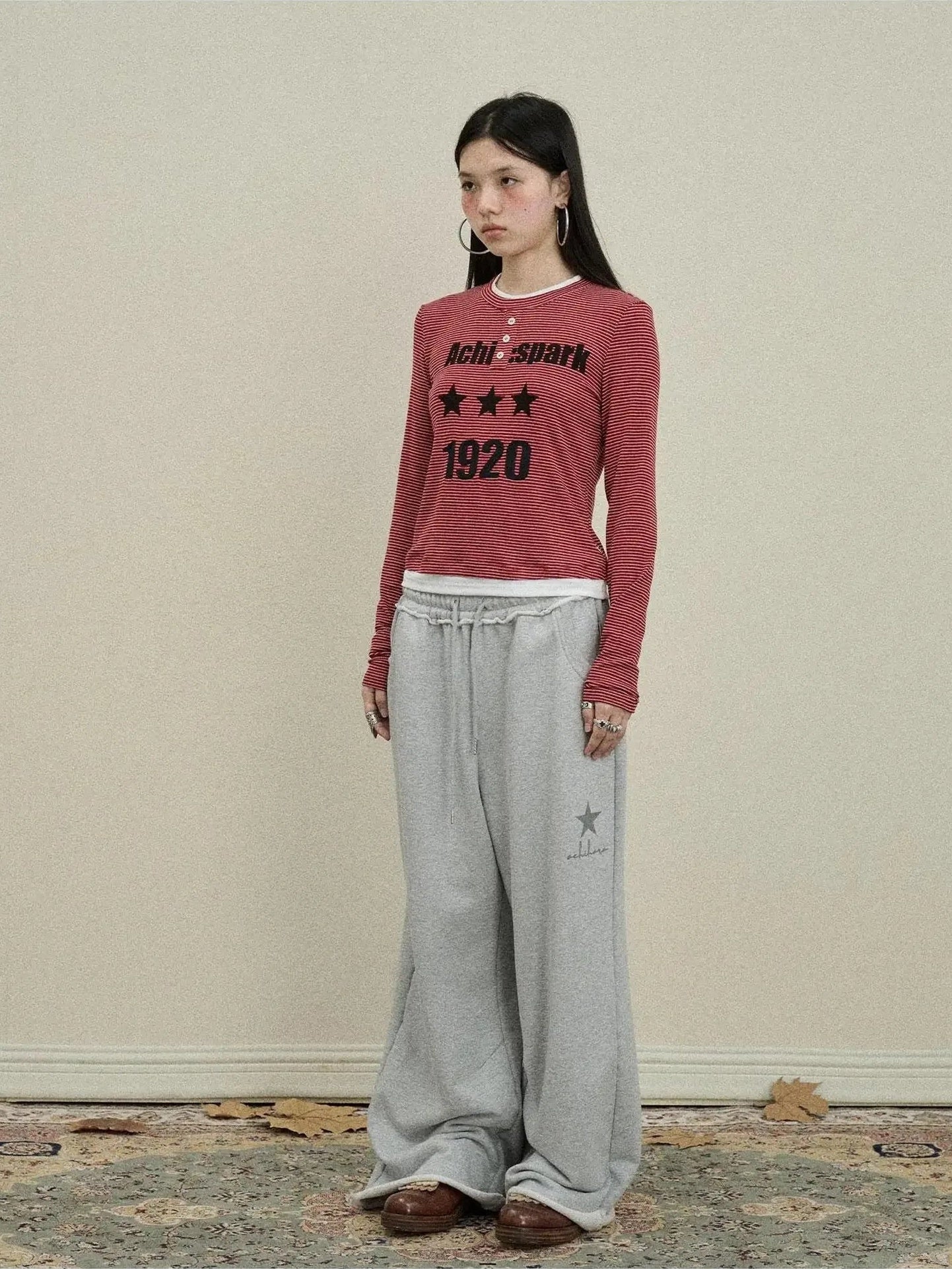Achihara Stars Wide Leg Pants For Women Loose Fit Casual Trousers