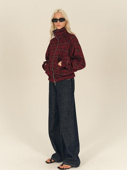 AFTADAWN Reversible Red Plaid Boxy Oversized Women&