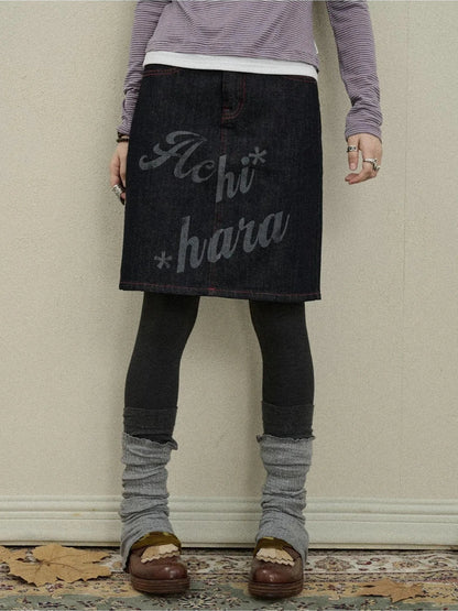 Achihara Denim Print Mini Skirt 2025 Spring Autumn Casual Wear