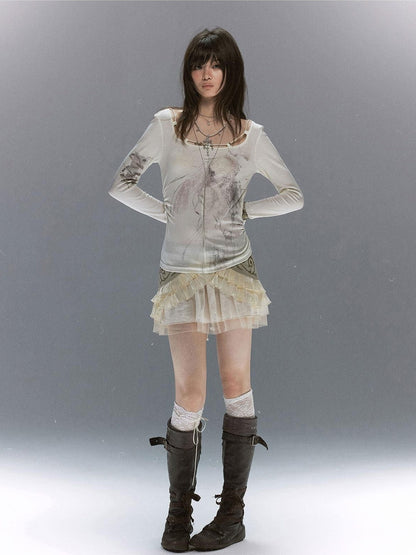 Cest Nous Sheer Lace Printed Rope Knot Women&