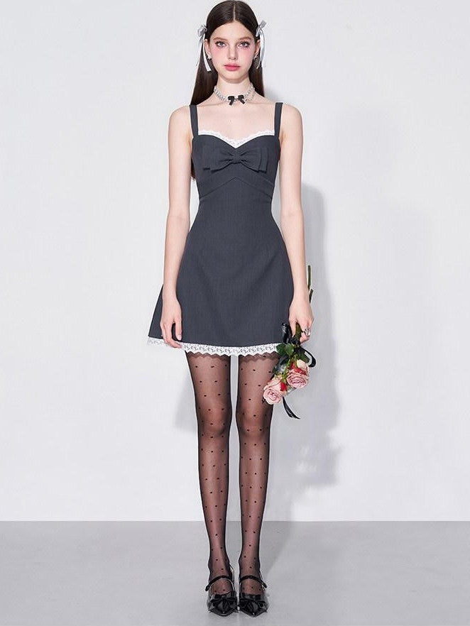 AFTADAWN 3d Bow V-neck Cinched Waist Aline Wide Strap Women&
