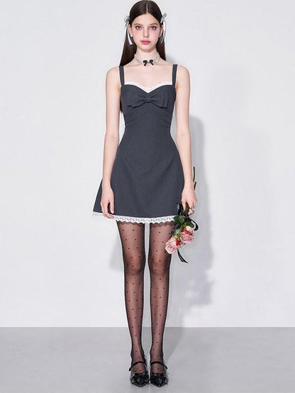 AFTADAWN 3d Bow V-neck Cinched Waist Aline Wide Strap Women&