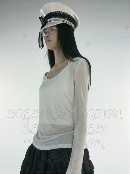 bae bi Butterfly Bow Print Low Round Neck Slim Fit Women&