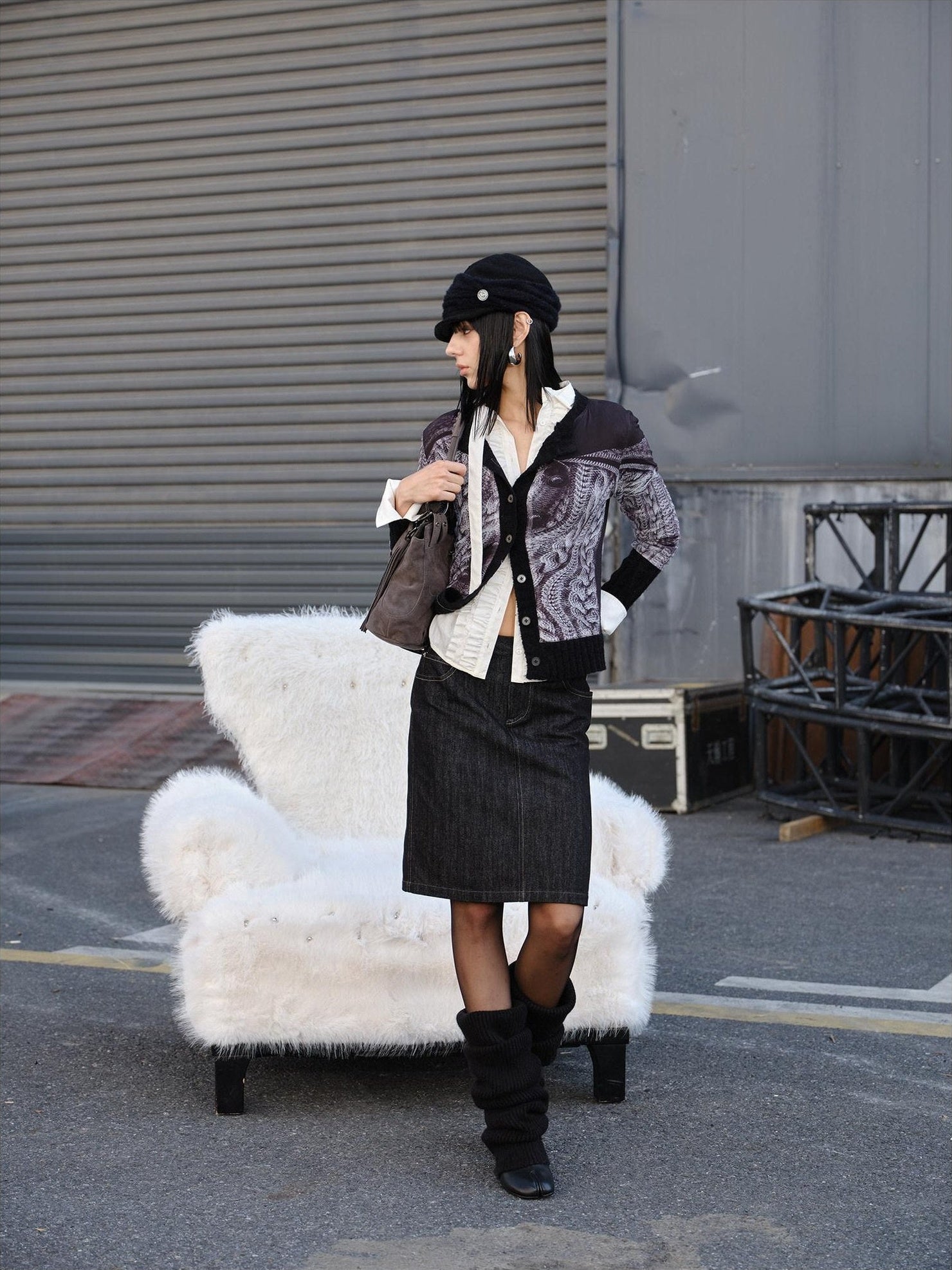 2th Desire Wool Blend Punk Style Contrast Color Women Open Front Long Sleeve Knit Cardigans