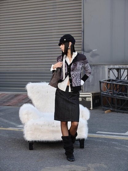 2th Desire Wool Blend Punk Style Contrast Color Women Open Front Long Sleeve Knit Cardigans