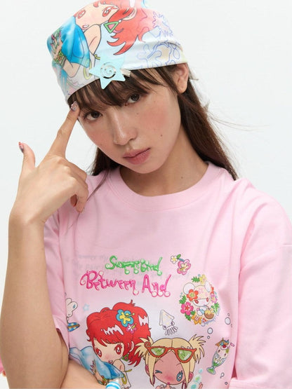 BETWEENAND Playful Illustration All Over Print Square Scarf Women&