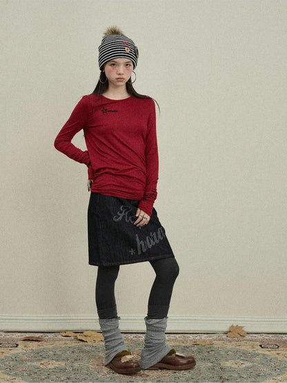 Achihara Jelly V-Neck Long-Sleeve Four Color Modal Women Fall Top T-Shirt
