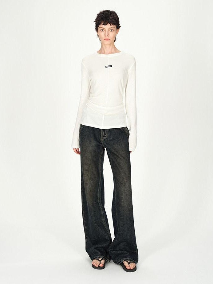 AFTADAWN Dark Washed Distressed Low Rise Women&