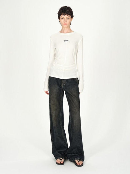 AFTADAWN Dark Washed Distressed Low Rise Women&