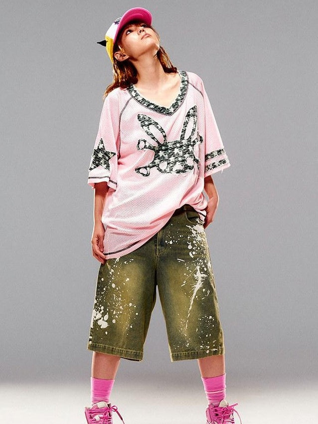 CFIERCE Pink Rabbit Skull Print A Line Sleeve Women&