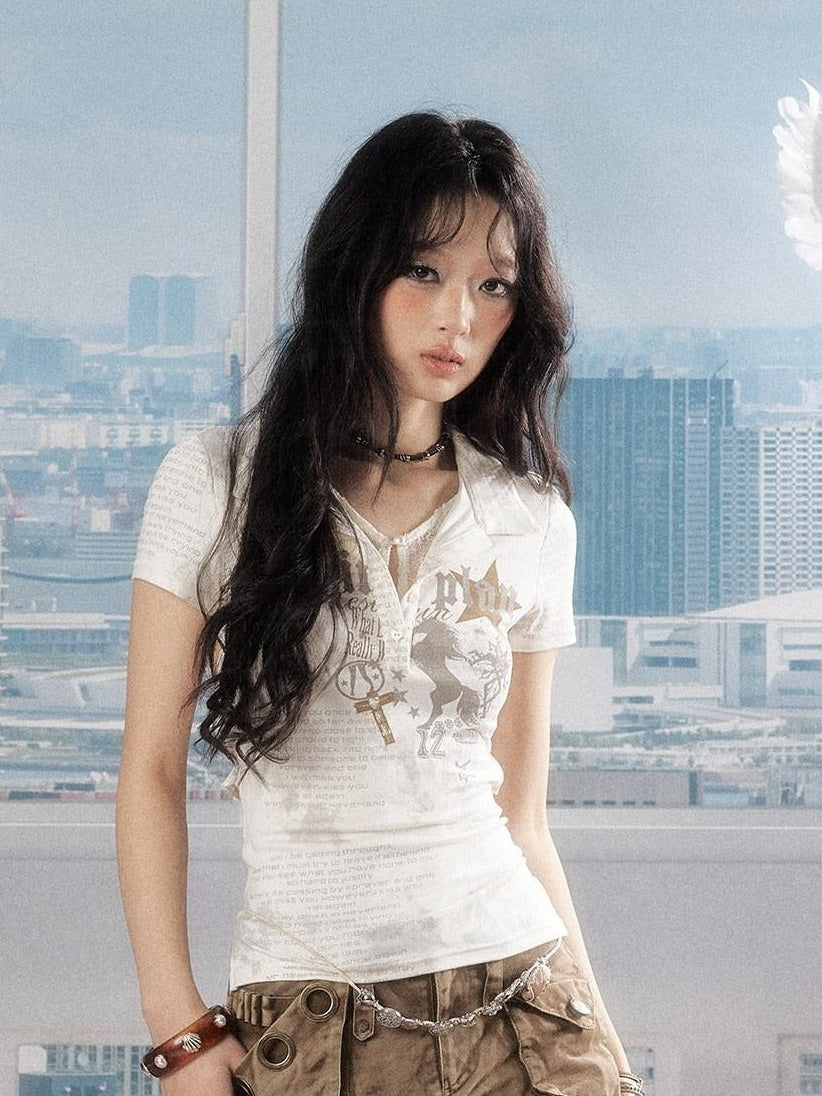 ALL iN plan Soft Stretch Cotton Blend Letter Print Cinched Waist A Line Sleeve Women T Shirt