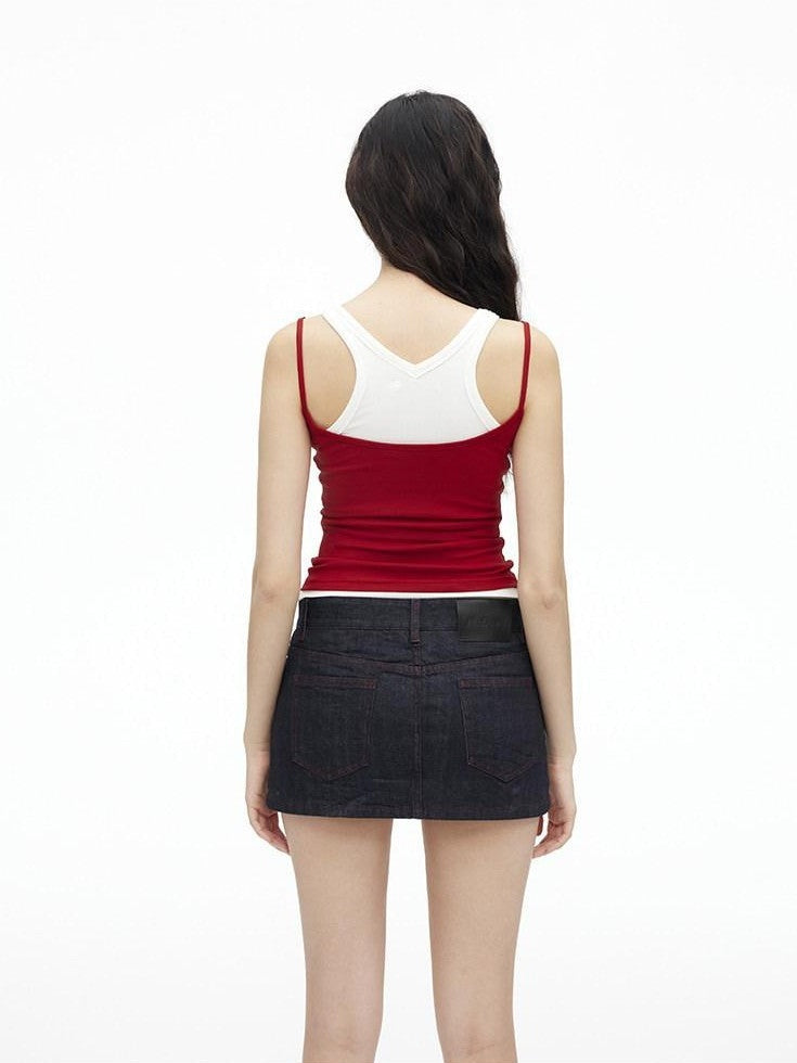 AFTADAWN Deep Indigo Red Contrast Topstitch Women&